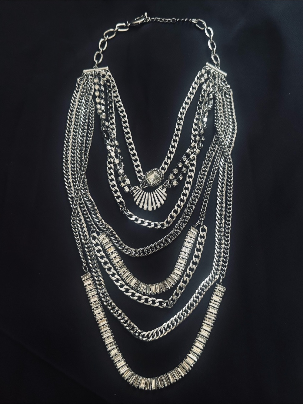 Silver Multi-Layer Chain Statement Necklace - Women Jewelry